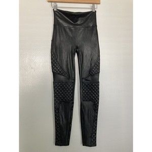 Spanx Quilted Moto Leggings Faux Leather Black Stretch Size Small